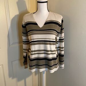 Liz Claiborne, striped v-neck sweater, PL